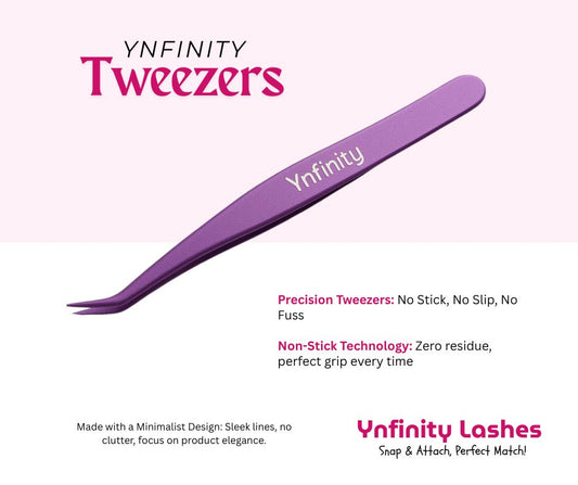Ynfinity Precision Tweezers with Non-Stick Technology – no slip, no residue, perfect grip every time for effortless lash application