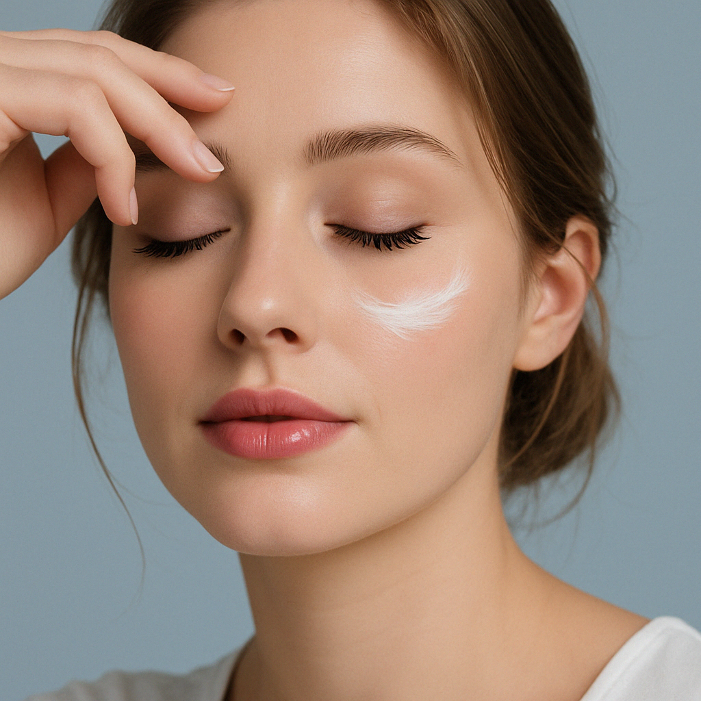 Young French model with closed eyes, blissfully wearing Ynfinity Whisper Lashes – showcasing Zero Sense Technology (0.04mm undetectable edge) for weightless comfort. A delicate feather rests on her head, symbolizing the lashes' airy lightness
